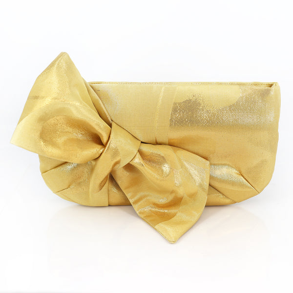 Kimono Obi Bow Clutch Bag | Golden Butterfly | Upcycled from vintage Japanese Silk - Heritage ReFashioned