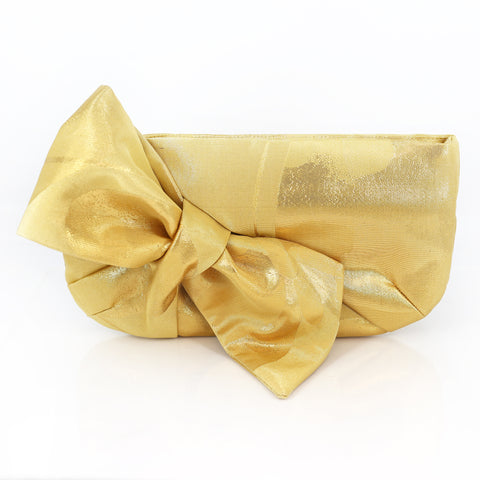 Kimono Obi Bow Clutch Bag | Golden Butterfly | Upcycled from vintage Japanese Silk - Heritage ReFashioned