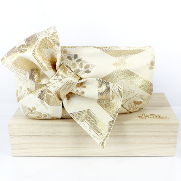 Kimono Obi Bow Clutch Bag | Gold spring | Upcycled from vintage Japanese Silk - Heritage ReFashioned