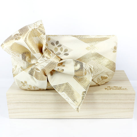 Kimono Obi Bow Clutch Bag | Gold spring | Upcycled from vintage Japanese Silk - Heritage ReFashioned