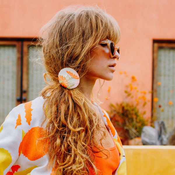 Kimono Silk Flower Hair Tie | Chrysanthemum gold - Heritage ReFashioned