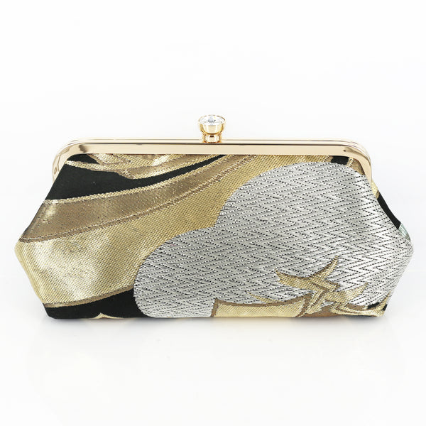 [LAST ONE] Kimono Pine Tree Crystal Clutch in Red Gold and Metallic Blue | Upcycled from vintage Japanese Obi - Heritage ReFashioned