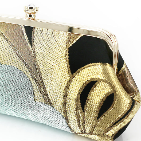 [LAST ONE] Kimono Pine Tree Crystal Clutch in Red Gold and Metallic Blue | Upcycled from vintage Japanese Obi - Heritage ReFashioned