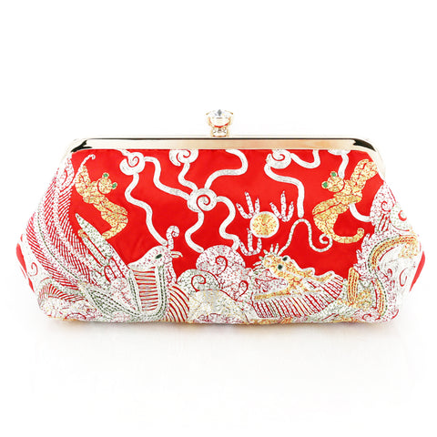 Chinese Kwan Kwa Clutch - Dragon & Phoenix 【裙褂手袋-龍鳳】 - Heritage ReFashioned