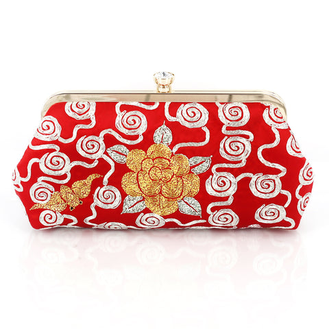 Chinese Kwan Kwa Clutch - Phoenix, Bat and Clouds【裙褂手袋- 牡丹】 - Heritage ReFashioned