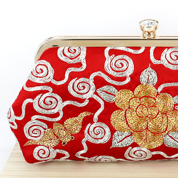 Chinese Kwan Kwa Clutch - Phoenix, Bat and Clouds【裙褂手袋- 牡丹】 - Heritage ReFashioned