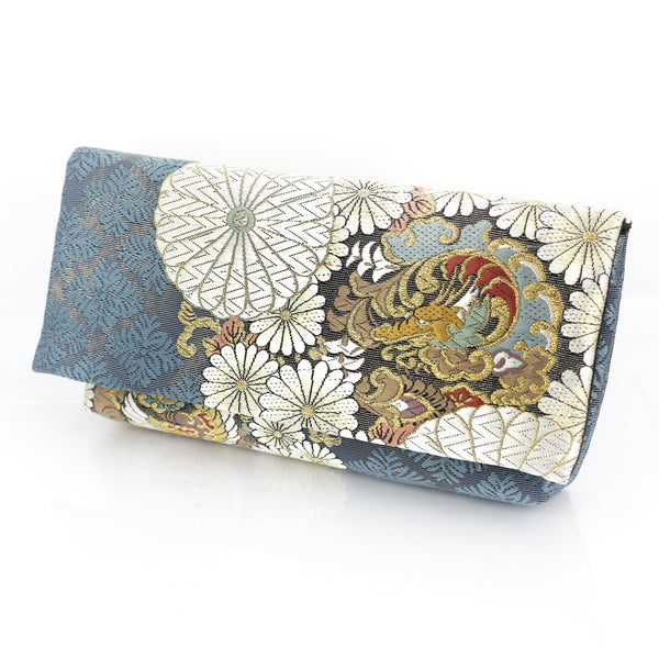Kimono Envelope Clutch with Dragons & Chrysanthemum | Upcycled Japanese Obi Silk - Heritage ReFashioned