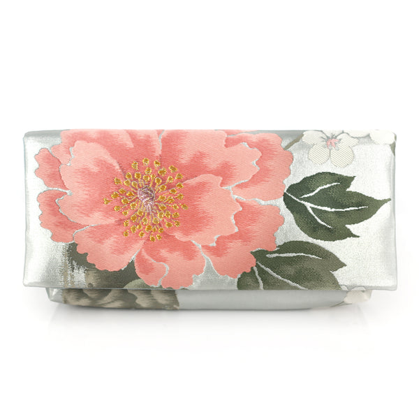 Kimono Envelope Clutch with Peonies and Plum Blossoms | Upcycled Japanese Obi Silk - Heritage ReFashioned