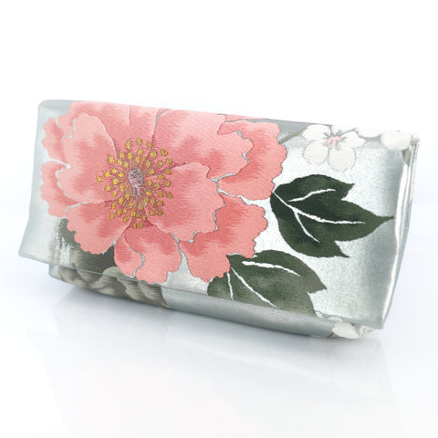 Kimono Envelope Clutch with Peonies and Plum Blossoms | Upcycled Japanese Obi Silk - Heritage ReFashioned