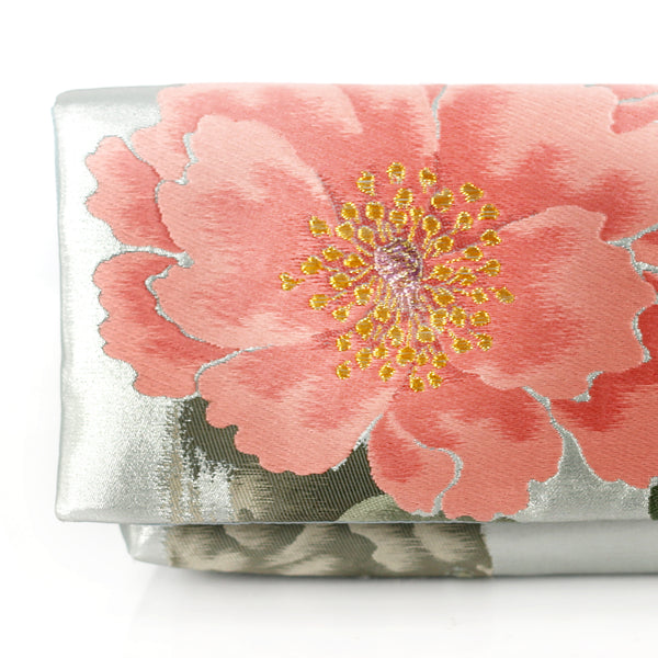 Kimono Envelope Clutch with Peonies and Plum Blossoms | Upcycled Japanese Obi Silk - Heritage ReFashioned