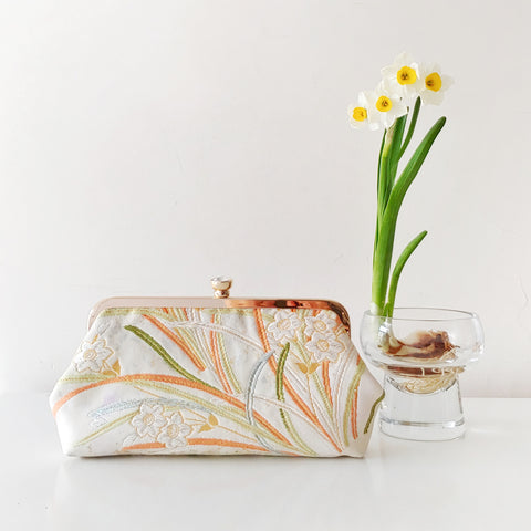 Daffodils / narcissisus Kimono Clutch | Upcycled from vintage Japanese Obi - Heritage ReFashioned