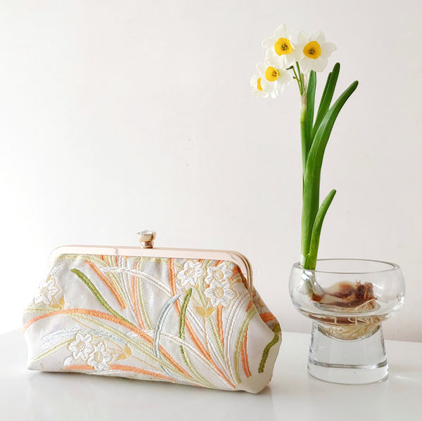 Daffodils / narcissisus Kimono Clutch | Upcycled from vintage Japanese Obi - Heritage ReFashioned