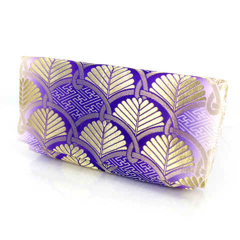 Japanese Kimono Obi Envelope Clutch Bag, Geometric Pine Symbols in Gold on Purple - Heritage ReFashioned