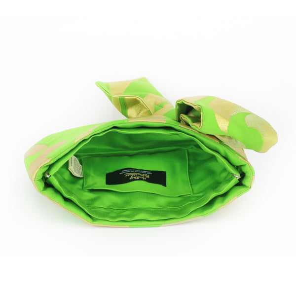 Kimono Obi Bow Clutch | Floral In Gold & Green | Upcycled from vintage Japanese Silk - Heritage ReFashioned