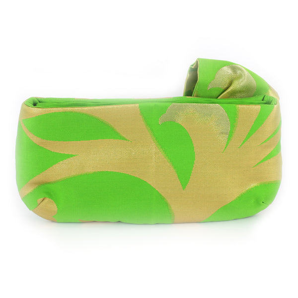 Kimono Obi Bow Clutch | Floral In Gold & Green | Upcycled from vintage Japanese Silk - Heritage ReFashioned