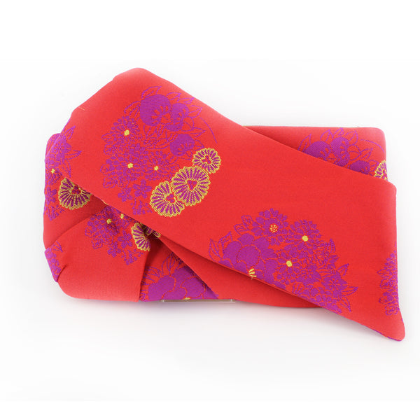 Kimono Obi Bow Clutch | Floral on Red | Upcycled from vintage Japanese Yukata Obi - Heritage ReFashioned