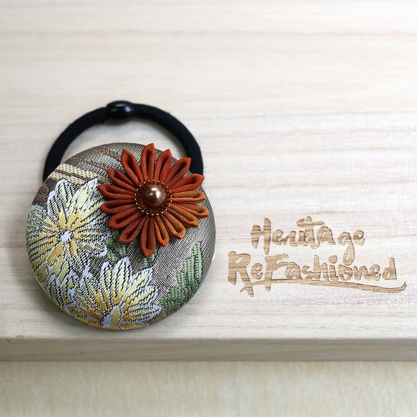 Kimono Silk Flower Hair Tie | Chrysanthemum - Heritage ReFashioned