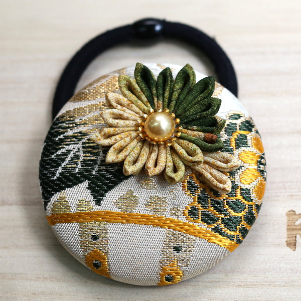 Kimono Silk Flower Hair Tie | Chrysanthemum - Heritage ReFashioned