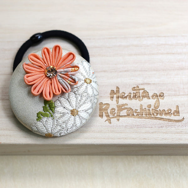 Kimono Silk Flower Hair Tie | Chrysanthemum - Heritage ReFashioned