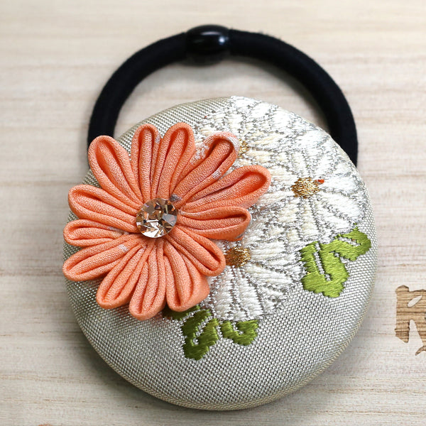 Kimono Silk Flower Hair Tie | Chrysanthemum - Heritage ReFashioned
