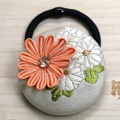 Kimono Silk Flower Hair Tie | Chrysanthemum - Heritage ReFashioned