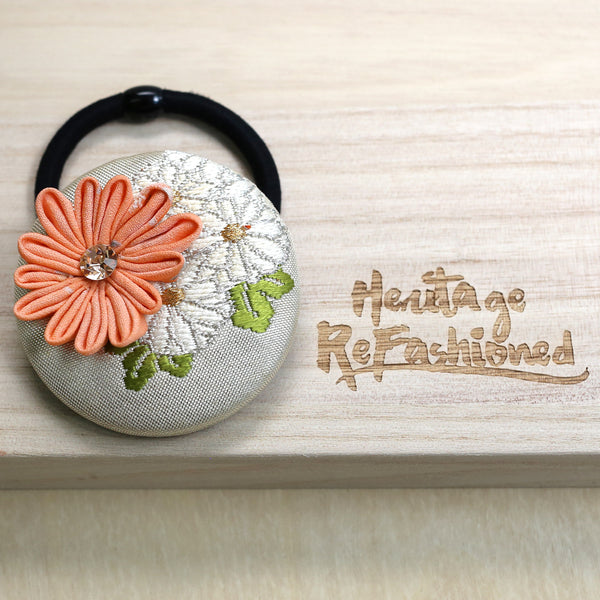 Kimono Silk Flower Hair Tie | Chrysanthemum - Heritage ReFashioned