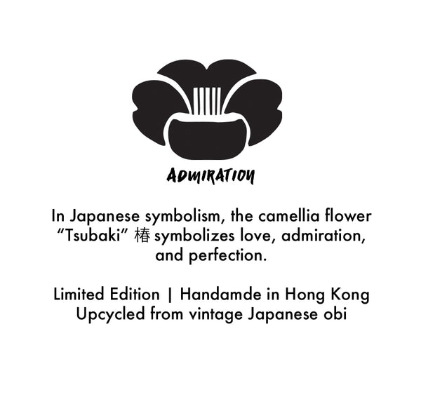 Red Camellia Kimono Clutch Purse on Black | Upcycled from vintage Japanese Obi - Heritage ReFashioned