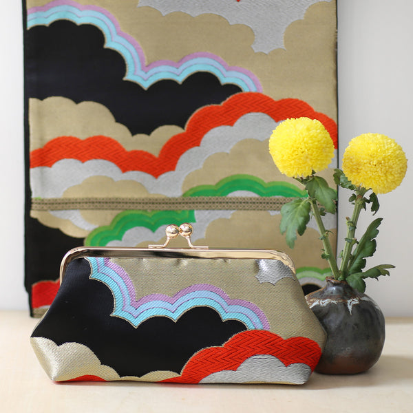 Rainbow Clouds Kimono Obi Silk Clutch | Upcycled from vintage Japanese Obi - Heritage ReFashioned