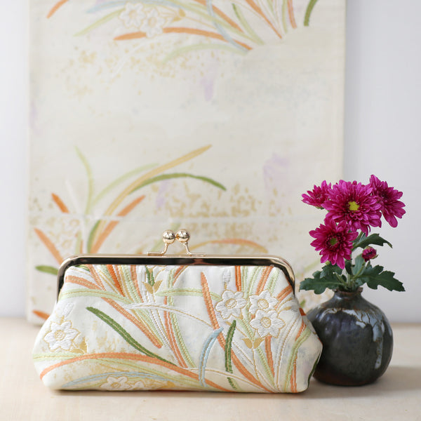 Daffodils / narcissisus Kimono Clutch | Upcycled from vintage Japanese Obi - Heritage ReFashioned
